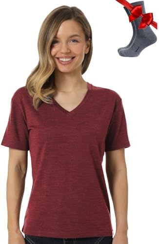Merino.tech Damen T-Shirt aus 100% Merinowolle – Ideal für Sport und Wandern + OEKO-TEX Socken