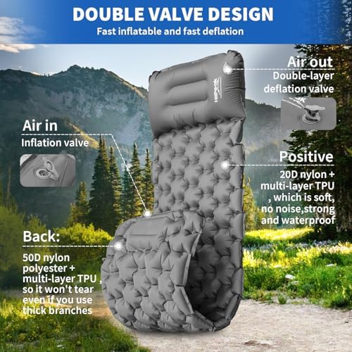 HiiPeak Isomatte hoch - Aufblasbare Campingluftmatratze mit Kopfkissen für Outdoor-Abenteuer, platzsparend und einfach m