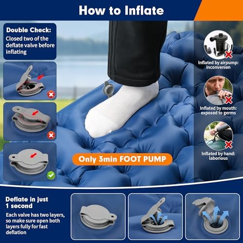 HiiPeak Isomatte hoch - Aufblasbare Campingluftmatratze mit Kopfkissen für Outdoor-Abenteuer, platzsparend und einfach m