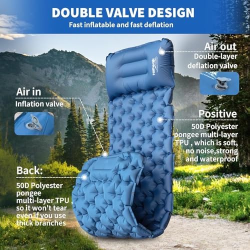 HiiPeak Isomatte hoch - Aufblasbare Campingluftmatratze mit Kopfkissen für Outdoor-Abenteuer, platzsparend und einfach m