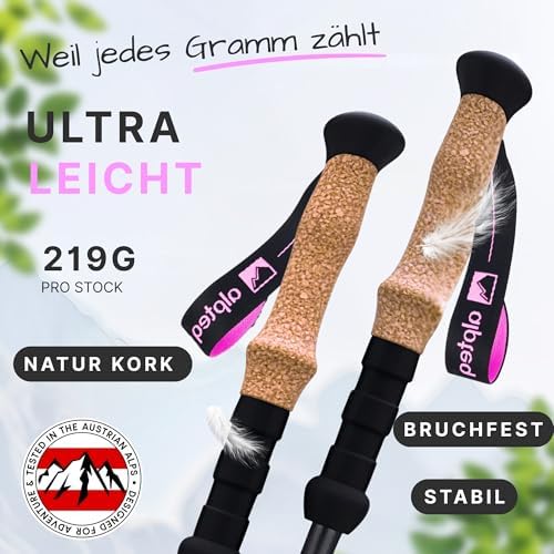 Zugspitze Teleskop Wanderstöcke – Ultraleichte Trekkingstöcke für Familie | Verstellbar 65–135 cm, Korkgriff & Zubehör