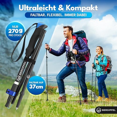 Teleskop-Wanderstöcke Ultraleicht 270g faltbar 37cm verstellbar 115–130cm für Abenteuer in der Natur