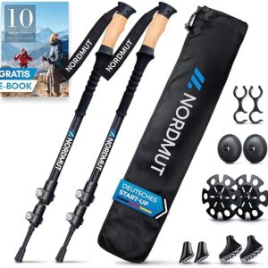 NORDMUT® Teleskop Wanderstöcke | Ultraleichte Nordic Walking Stöcke für Damen & Herren | Verstellbar mit Korkgriff für I