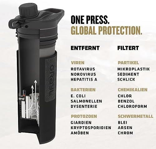 GRAYL GeoPress 710ml Wasserfilter für Outdoor-Abenteuer | 99,99% Bakterien- und Viruselimination | Ideal zum Camping und