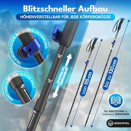 Teleskop-Wanderstöcke Ultraleicht 270g faltbar 37cm verstellbar 115–130cm für Abenteuer in der Natur