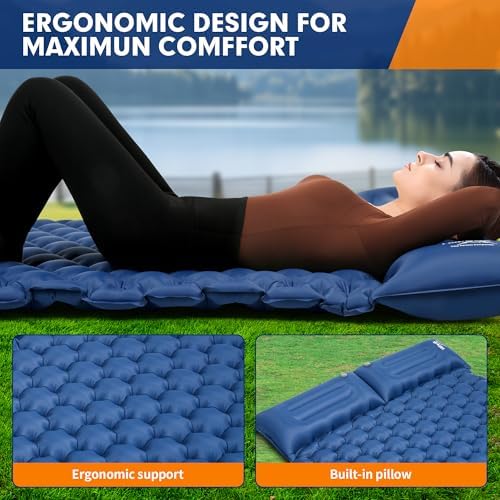 HiiPeak Isomatte hoch - Aufblasbare Campingluftmatratze mit Kopfkissen für Outdoor-Abenteuer, platzsparend und einfach m