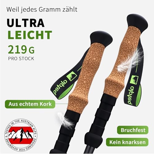 Zugspitze Teleskop Wanderstöcke – Ultraleichte Trekkingstöcke für Familie | Verstellbar 65–135 cm, Korkgriff & Zubehör