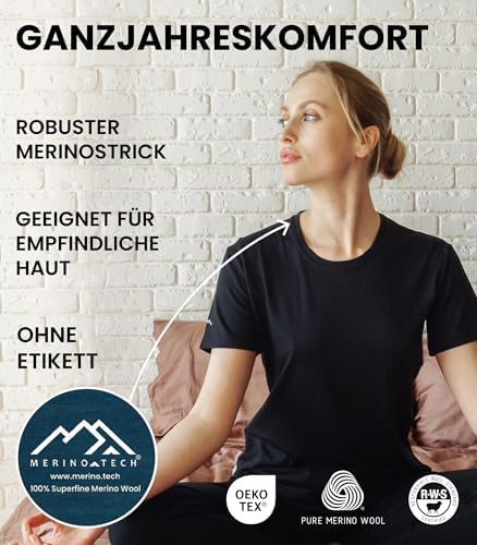 Merino.tech Damen T-Shirt aus 100% Merinowolle – Ideal für Sport und Wandern + OEKO-TEX Socken