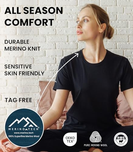 Merino.tech Damen T-Shirt aus 100% Merinowolle – Ideal für Sport und Wandern + OEKO-TEX Socken