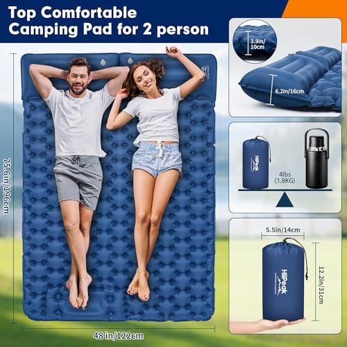 HiiPeak Isomatte hoch - Aufblasbare Campingluftmatratze mit Kopfkissen für Outdoor-Abenteuer, platzsparend und einfach m