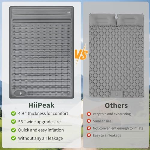 HiiPeak Isomatte hoch - Aufblasbare Campingluftmatratze mit Kopfkissen für Outdoor-Abenteuer, platzsparend und einfach m