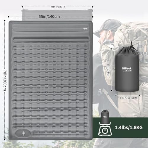 HiiPeak Isomatte hoch - Aufblasbare Campingluftmatratze mit Kopfkissen für Outdoor-Abenteuer, platzsparend und einfach m