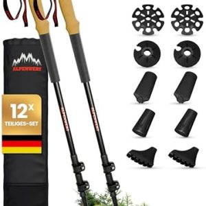 ALPENWERT Teleskop Wanderstöcke aus Carbon/Aluminium – perfekte Trekkingstöcke für Damen und Herren mit Korkgriff zum Wa