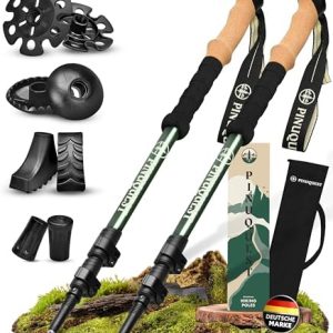 Teleskop Wanderstöcke aus Aluminium/Carbon - Ergonomischer Korkgriff & 4 Aufsätze für Trekking, geeignet für 95-200 cm K